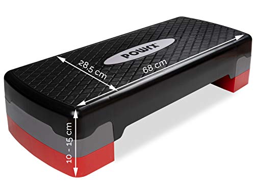 POWRX - Step fitness/aeróbic escalón (68 x 28,5 cm) - Stepper ideal para ejercicios en casa - Altura regulable y superficie antideslizante + PDF workout (Negro/Gris)