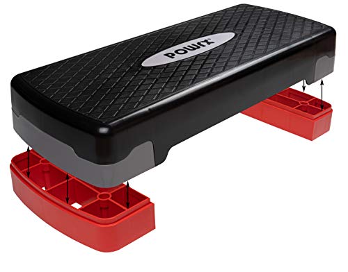 POWRX - Step fitness/aeróbic escalón (68 x 28,5 cm) - Stepper ideal para ejercicios en casa - Altura regulable y superficie antideslizante + PDF workout (Negro/Gris)