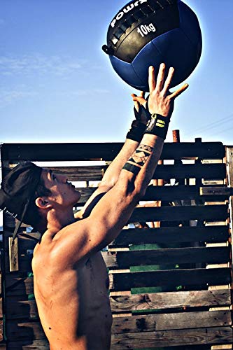 POWRX Wall ball Balón medicinal 2 kg - Ideal para ejercicios de »Functional Fitness«, fortalecimiento y tonificación muscular - Agarre antideslizante + PDF workout (Amarillo)