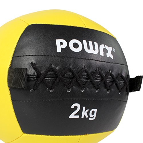 POWRX Wall ball Balón medicinal 2 kg - Ideal para ejercicios de »Functional Fitness«, fortalecimiento y tonificación muscular - Agarre antideslizante + PDF workout (Amarillo)