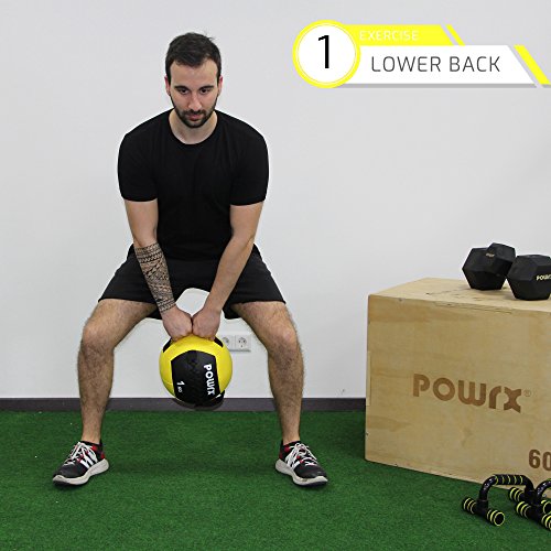 POWRX Wall Ball con Asas Laterales 1 kg - Ideal para Ejercicios de »Functional Fitness«, fortalecimiento y tonificación Muscular - Agarre Antideslizante + PDF Workout (Amarillo)