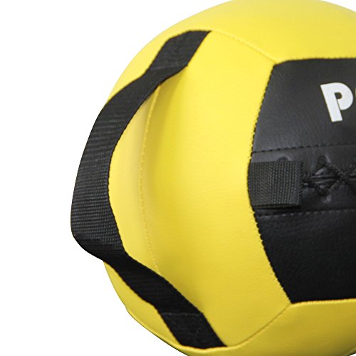 POWRX Wall Ball con Asas Laterales 1 kg - Ideal para Ejercicios de »Functional Fitness«, fortalecimiento y tonificación Muscular - Agarre Antideslizante + PDF Workout (Amarillo)
