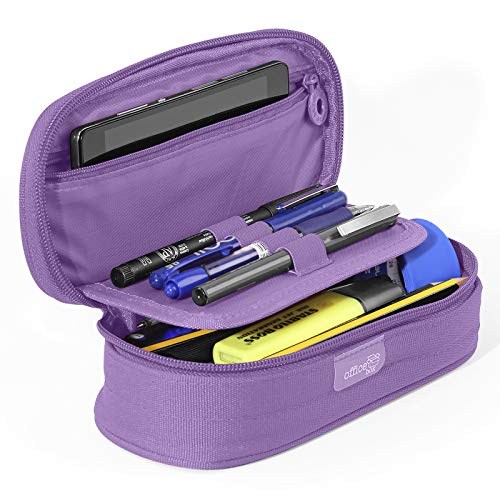 PracticOffice - Estuche Multiuso Megapak Oval para Material Escolar, Neceser de Viaje o Maquillaje. Medida 22 cm. Color Violeta