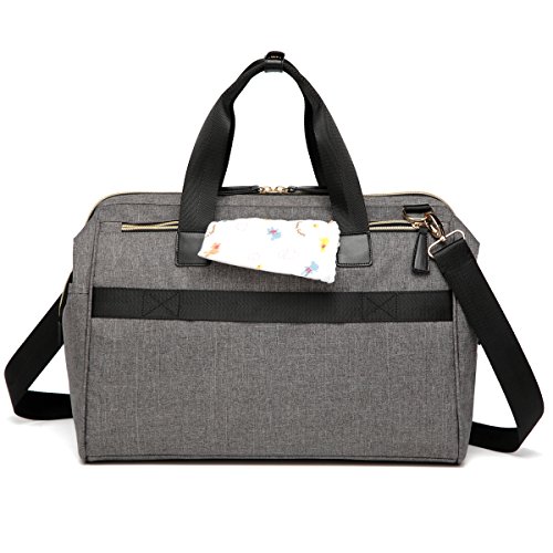 PREMYO Bolso Cambiador Pañales Impermeable Gris Bolso Maternal con Ganchos para Silla de Paseo Cochecito Carrito Bebé Elegante Bolso Maternidad Múltiples Compartimentos Bolsillo Isotérmico Cremallera