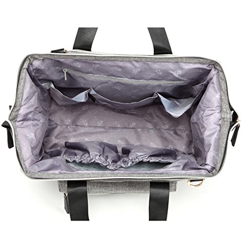 PREMYO Bolso Cambiador Pañales Impermeable Gris Bolso Maternal con Ganchos para Silla de Paseo Cochecito Carrito Bebé Elegante Bolso Maternidad Múltiples Compartimentos Bolsillo Isotérmico Cremallera