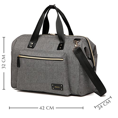 PREMYO Bolso Cambiador Pañales Impermeable Gris Bolso Maternal con Ganchos para Silla de Paseo Cochecito Carrito Bebé Elegante Bolso Maternidad Múltiples Compartimentos Bolsillo Isotérmico Cremallera