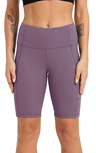 Priessei - Pantalones cortos de compresión para mujer, cintura alta, para yoga, correr, con bolsillos laterales - - XL