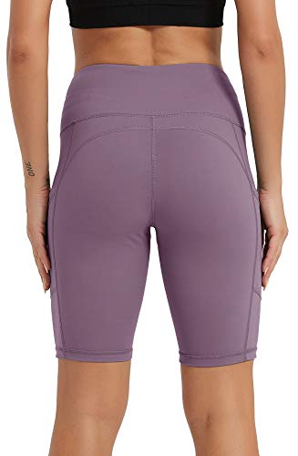 Priessei - Pantalones cortos de compresión para mujer, cintura alta, para yoga, correr, con bolsillos laterales - - XL