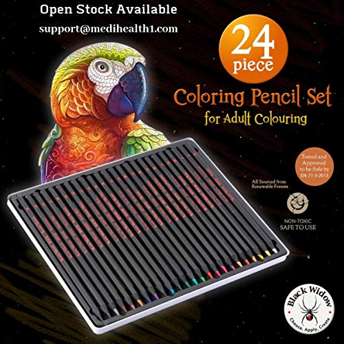 * PRIME DAY DEALS * Black Widow ® Lápices de colores para adultos, el mejor juego de lápices de colores para adultos Libros para colorear, Un kit de dibujo Blackwood de 24 piezas