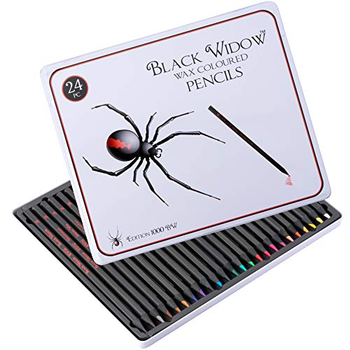 * PRIME DAY DEALS * Black Widow ® Lápices de colores para adultos, el mejor juego de lápices de colores para adultos Libros para colorear, Un kit de dibujo Blackwood de 24 piezas