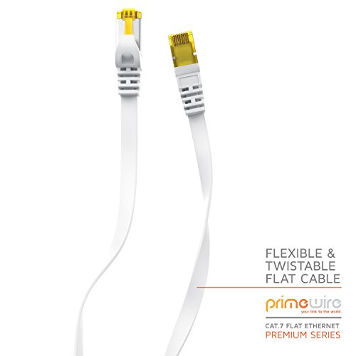 Primewire 25m Cable de Red Cat.7 Plano - Cable Ethernet -Gigabit LAN 10000 Mbit s -Cable de Conexión - Cable Plano- Cable de Instalación - Cable Cat 7 Apantallamiento U FTP PiMF con Conector RJ45
