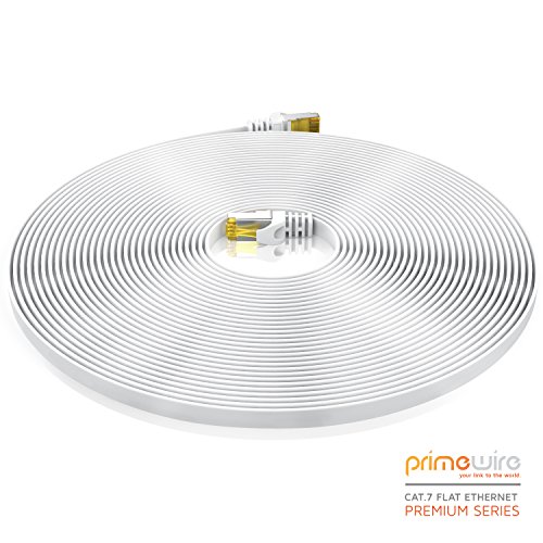 Primewire 25m Cable de Red Cat.7 Plano - Cable Ethernet -Gigabit LAN 10000 Mbit s -Cable de Conexión - Cable Plano- Cable de Instalación - Cable Cat 7 Apantallamiento U FTP PiMF con Conector RJ45