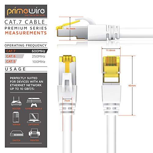 Primewire 25m Cable de Red Gigabit Ethernet Cat 7-10000 Mbit s - Cable de Conexión - Cable Cat 7 en Bruto con apantallamiento S FTP PIMF y Conector RJ45 - Punto de Acceso Switch Router Modem