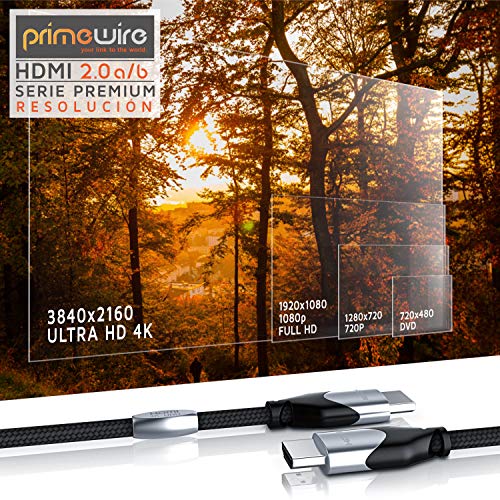 Primewire 3m Cable de HDMI - 4K 60Hz 4096 x 2160p HDR UHD 4x4x4 18Gbps - Alta Velocidad con Ethernet - 4K Ultra HD 2160p 3D ARC y CEC - Cable de blindaje Triple - Trenzado de Nylon - Black Line