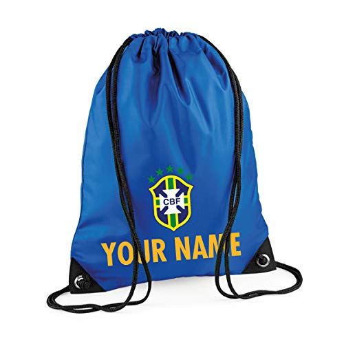 Print Me A Shirt Kit del Equipo de Brasil Brazil Personalizable para Ninos con Camiseta de Futbol, Pantalones Corto, Calcetines y Bolsa.