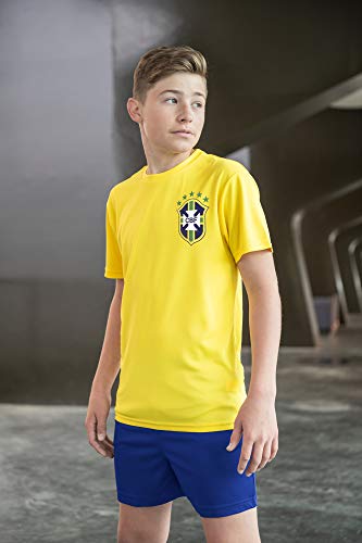 Print Me A Shirt Kit del Equipo de Brasil Brazil Personalizable para Ninos con Camiseta de Futbol, Pantalones Corto, Calcetines y Bolsa.