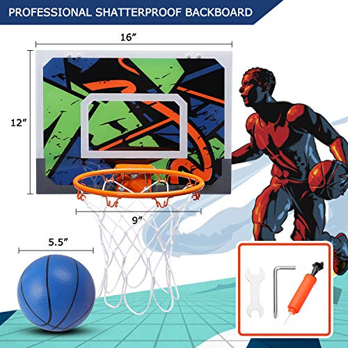 Pro Indoor Mini Canasta de Baloncesto para Niños – 16 x 12 pulgadas – Canasta de Baloncesto para Puerta y Pared – 2 Pelotas de Goma y 1 Bomba de Aire – Regalos para Niños Tikitaka