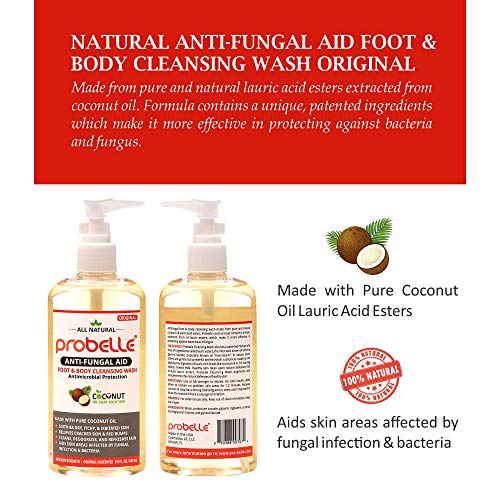 Probelle Jabón antifúngico a partir de aceite de coco puro con protección antimicrobiana. Ayuda a las áreas de la piel afectadas. 9.5 oz / 280 ml