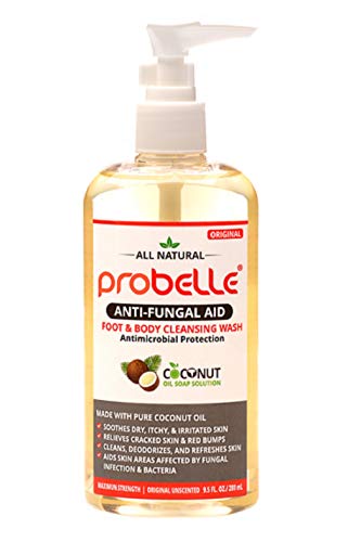 Probelle Jabón antifúngico a partir de aceite de coco puro con protección antimicrobiana. Ayuda a las áreas de la piel afectadas. 9.5 oz / 280 ml