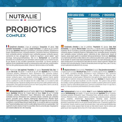 Probiótico 50 mil millones de UFC garantizados por dosis | 10 cepas efectivas y naturales | 60 cápsulas vegetales | Mejora las defensas y la flora intestinal | Probióticos complex | Nutralie