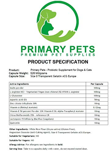 Probióticos para Perros. 120 Cápsulas en Polvo. 15mil Millones de UFC. Suplemento de Salud Digestiva para Perros. con prebiótico