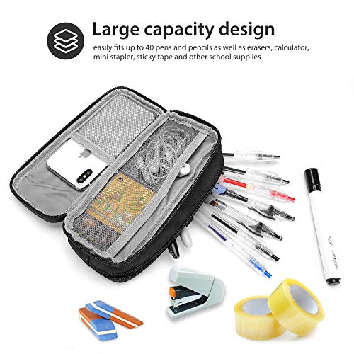 ProCase Estuche Escolar de Gran Capacidad, Bolsa de Lápiz Portable Estuche Organizador de Material Papelería con Cremallera Doble para Estudiantes en Escuela y Empleados en Oficina –Negro