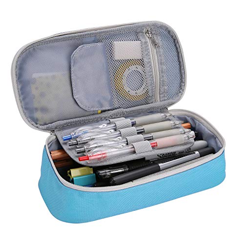 ProCase Estuche Escolar Gran Capacidad, Bolsa de Lápiz Portable Lapicero para Material de Papelería Maquillaje con Cremallera Doble para Estudiantes en Escuela y Empleados en Oficina –Azul