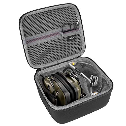 ProCase Estuche Goma EVA para Howard Leight Impact Sport Orejera Eléctrica y Genesis Sharp-Shooter Gafas de Seguridads, Caja Foam de Viaje con Bolsillo de Malla para Accesorios -Negro