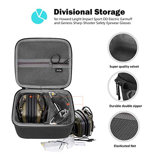 ProCase Estuche Goma EVA para Howard Leight Impact Sport Orejera Eléctrica y Genesis Sharp-Shooter Gafas de Seguridads, Caja Foam de Viaje con Bolsillo de Malla para Accesorios -Negro