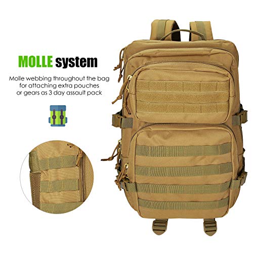 ProCase Mochila 40 L Táctica Militar, Paquete de Asalto MOLLE de Gran Capacidad para Utilidad Militar, Bolsa de Emergencia de 3 Días para Caza Senderismo Acampada y Actividad al Aire Libre –Caqui