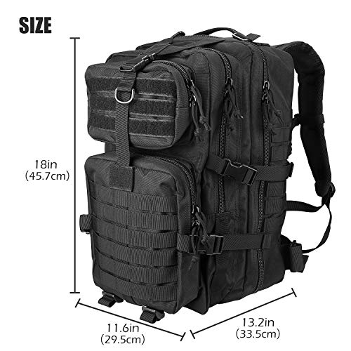 ProCase Mochila Táctica Militar 42L, Paquete de Asalto MOLLE de Gran Capacidad para Utilidad Militar, Bolsa de Emergencia de 3 Días para Caza Senderismo Acampada y Actividad al Aire Libre –Negro