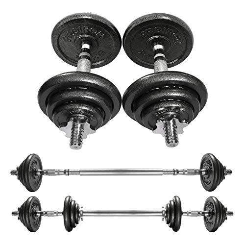 PROIRON Mancuernas Ajustables 20kg Conjunto con Pesas Barra y Discos, Convertido haltera para Culturismo, Aptitud, Halterofilia, Ejercicios de Gimnasio doméstico, Banco de Pesas