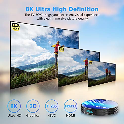 【Promoción】 Android TV Box - Bqeel Android TV Box 9.0 【4GB+64GB】 Amlogic S905X3 Quad Core Arm Cortex A53 con Dual-WiFi 2.4GHz/5.0GHz, LAN 1000M,BT 4.0, 8K*4K UHD H.265, USB 3.0 Smart TV Box