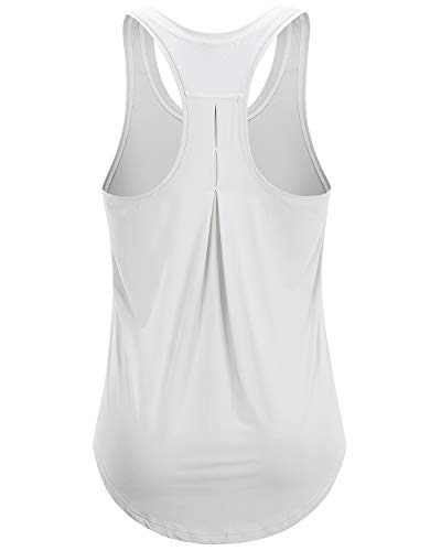 Promover Entrenamiento Tank Top para Mujeres Ligero Plisado Suelto Ajuste Gimnasio Ropa Yoga Tops Sin Mangas Racerback Camisas Deportivas - Blanco - X-Large