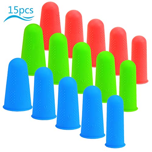 Protectores de silicona para los dedos,ZERHOK,15 pcs,silicona Finger Cots,cots finger silicona para proteger los dedos en DIY y artesanía.