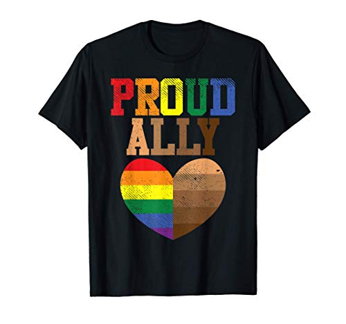 Proud Ally Rainbow Black Pride Heart Love Equality LGBT Gift Camiseta