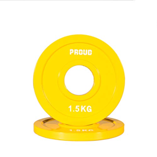 PROUD - Disco de pesas (0,5 kg, 1 kg, 1,5 kg, 2 kg, 2,5 kg), color amarillo, tamaño 15.5cm (1x1.5kg)
