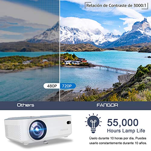 Proyector, Mini Proyector Portátil FANGOR Video proyector Cine en casa 4500 lúmene Soporte 1080P Bluetooth proyector, Compatible con TV Stick, PS4, HDMI (Actualización 2020)