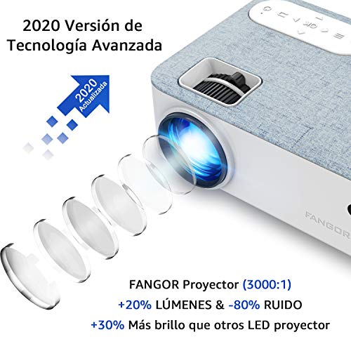 Proyector, Mini Proyector Portátil FANGOR Video proyector Cine en casa 4500 lúmene Soporte 1080P Bluetooth proyector, Compatible con TV Stick, PS4, HDMI (Actualización 2020)