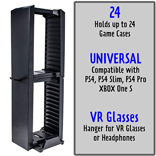 PS4 Game Storage Tower - Universal Games Storage Tower - PS4 y Xbox One Game Storage Rack almacena 24 juegos o Blu-Rays y gafas PS4 VR