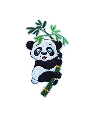 PSL - Parche bordado para planchar, diseño de oso panda sobre árbol de bambú