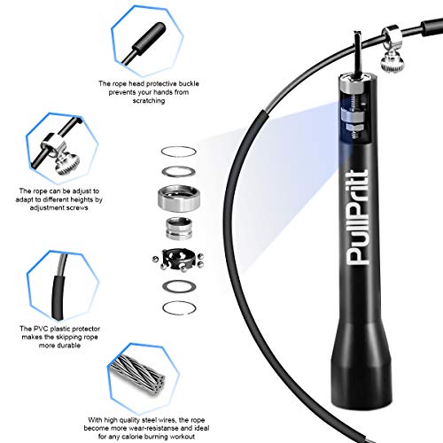 PullPritt Cuerda para Saltar, Comba de Saltar Crossfit Alta Velocidad y Ajustable con Asa Antideslizante y Rodamientos Ligeros,Ideal for para Hombre Mujer Fitness Boxeo MMA HIIT y Quema Grasa