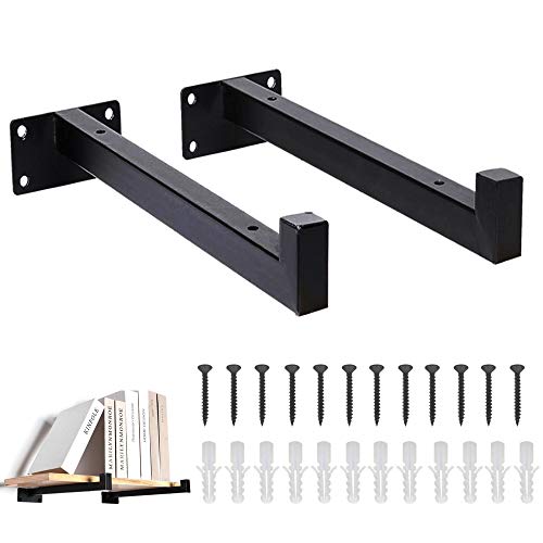 Pulluo 2Pcs Soporte para Estanterías de Metal 20cm Industrial Escuadra Balda Soporte de Pared Multiuso Escuadra Estantería Invisible, Negro