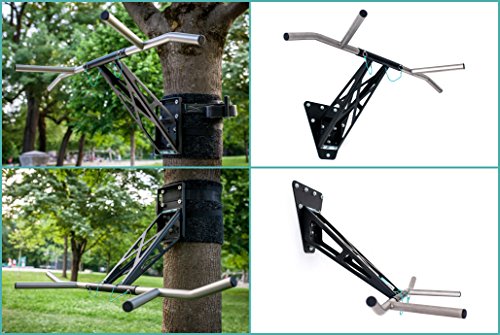 PULLUP & DIP Barra de Dominadas y Dips Premium, Barra Dominadas Móvil para Pared en Casa y Exteriores en Arbol y Poste, Interior + Exterior (Montaje de Pared y árbol/Poste)