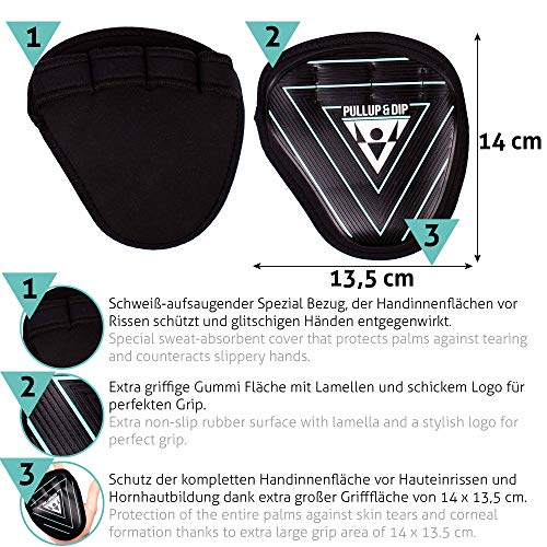 PULLUP & DIP Fitness Grip Pads, Guantes de Agarre Fitness, Musculación, 1 Par de Almohadillas de Agarre de Neopreno, Almohadillas de Entrenamiento como Alternativa a los Guantes de Entrenamiento