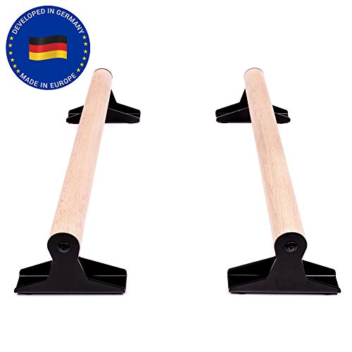 PULLUP & DIP Paralelas de Madera, Fitness Parallettes Bajas o Medianas con Mango Ergonómico, Barras Paralelas para Calistenia y Crossfit, Interiores y Exteriores (Paralelas Bajas)