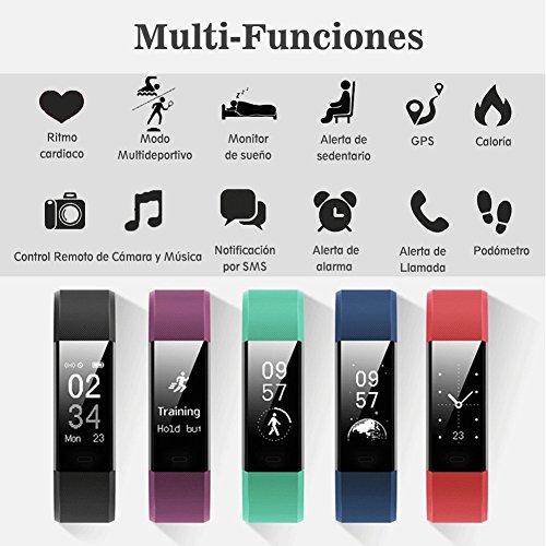 Pulsera Actividad Con GPS,ID115Plus HR Bluetooth Pulsera Intellgente con Ritmo cardiaco,Contador de pasos,Monitor de sueño,IP67 Impermeable,Podómetro para Android y iOS Telefono movil,COOLEAD(Púrpura)