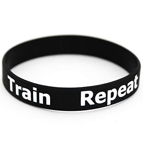 Pulsera negra Eat Sleep Train Repeat - Silicona / Caucho para hombres, mujeres o niños - Deporte, Fitness, Culturismo, Crossfit, Entrenamiento, Gimnasio