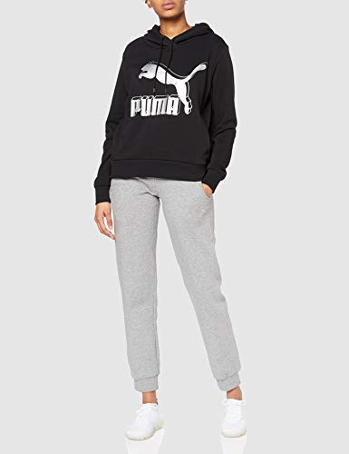 PUMA Classics Logo Hoody Sudadera, Mujer, Black-Metallic Silver, S