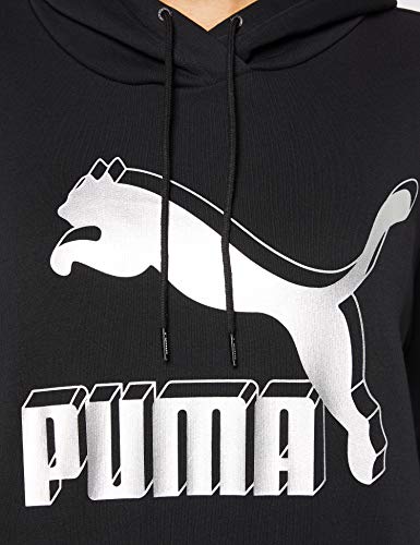 PUMA Classics Logo Hoody Sudadera, Mujer, Black-Metallic Silver, S